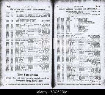 Das Telefonverzeichnis der Columbus Central Union 1908 enthält alphabetische Einträge für Haushalte und Unternehmen in Columbus, Grove City, Hilliard, Linden, Westerville, und West Jefferson. Stockfoto