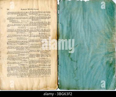 Diese Seite aus der August-Ausgabe 1868 des Monthly Journal der Brotherhood of Locomotive Engineer's beleuchtet nationale und lokale Berichte zu wichtigen Themen in der Eisenbahnindustrie. Es enthält Updates zu Arbeitsverhältnissen, Arbeitskräfteproblemen und Updates aus verschiedenen Abteilungen innerhalb der Lokomotivabteilung sowie Artikel über Lokomotivtechnik und -Betrieb. Stockfoto