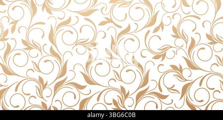 Elegantes Gold Floral wirbelt und blättert Textur Ornament isolierte weiße Hintergründe für elegante, luxuriöse Tapeten, Hintergründe und Seitenfüllungen Stock Vektor