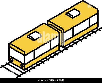 Fahrzeugsymbol, einfache und niedliche isometrische Linienzeichnung Symbol eines verbundenen Zuges, Vektorillustration Stock Vektor