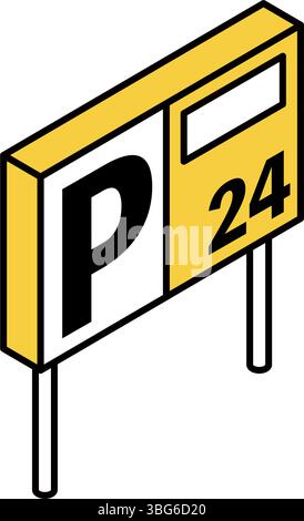 Einfache und niedliche isometrische Linien-Symbole für Fahrsymbole und Parkschilder, Vektorillustration Stock Vektor