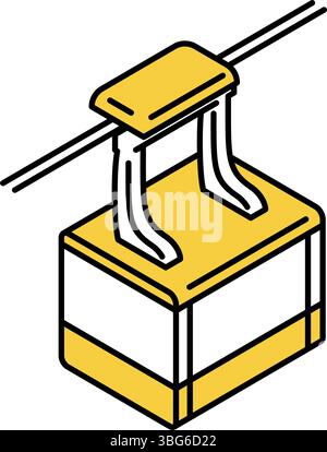 Ride-Symbol, einfache und niedliche isometrische Linienzeichnung Symbol einer Seilbahn, Vektor-Illustration Stock Vektor