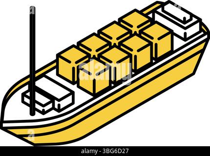 Fahrzeugsymbol, einfache und niedliche isometrische Linienzeichnung Symbol eines Frachtschiffes, Vektor-Illustration Stock Vektor