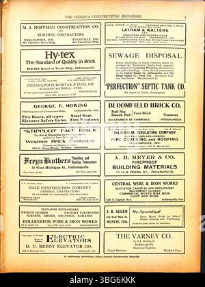 Seite 2 des Indiana Construction Recorders vom 17. Mai 1919 enthält Informationen über Bauverbände, Baumaterialien und vergebene Bauaufträge in ganz Indiana. Stockfoto