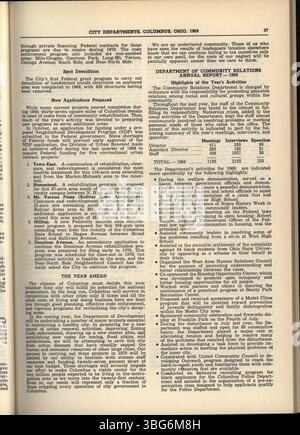 Diese Seite aus dem Jahresbericht 1969 der Stadt Columbus enthält Daten über die Einnahmen und Ausgaben der Stadt, mit Beiträgen des Ways and Means Committee, des Clerk und des Treasurer. Stockfoto