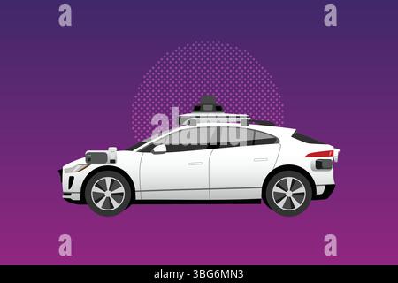 Intelligent gesteuertes fahrerloses Auto. Selbstfahrendes Auto. Vektorabbildung Stock Vektor
