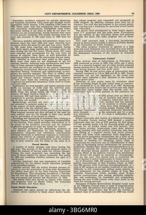 Auf dieser Seite des Jahresberichts der Stadt Columbus 1969 werden die Einnahmen und Ausgaben für die Stadt mit spezifischen Finanzberichten des Committee of Ways and Means, des City Clerk und des City Treasurer behandelt. Stockfoto