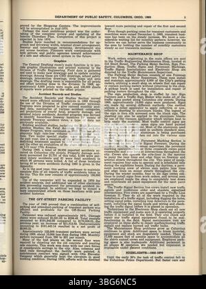 Der Jahresbericht 1969 der Stadt Columbus bietet einen Überblick über die Einnahmen und Ausgaben der Stadt und enthält Einblicke vom Committee of Ways and Means, dem Stadtschatzmeister und dem Stadtschatzmeister in Bezug auf Finanzaktivitäten. Stockfoto