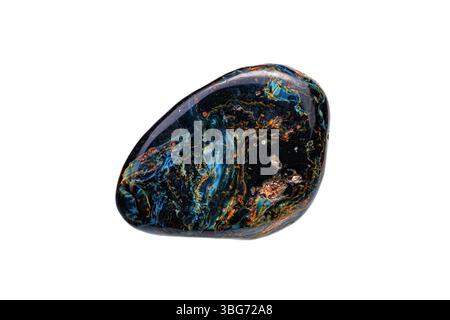 Nahaufnahme Pietersite (Sturmstein) Edelstein auf weißem Hintergrund (Eine Vielzahl von Chalcedony) Stockfoto