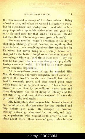 A.W. Livingstons Werk von 1893 konzentriert sich auf die Geschichte seiner Entdeckungen der Tomatensorten und gibt klare Hinweise zum Anbau für einen erfolgreichen Tomatenanbau. Stockfoto