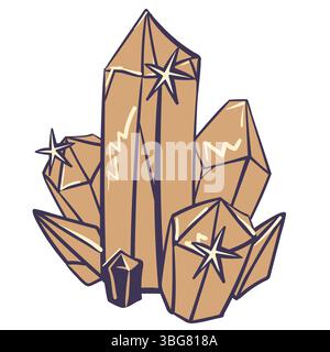Goldener Vektorkristall. Modisches Symbol der Hexerei, Edelstein. Element für die Rechtschreibung. Astrologie, esoterisch, spirituelles Symbol. Okkultes Konzept von Wicca, magischer Kristall. Stock Vektor