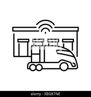 Intelligentes Logistikzentrum mit schwarzer Linie für Digital- und Druckprojekte. Minimale bereinigte Symbole für Apps und Websites. Moderne, einfache Symbole für UI UX und Marke Stock Vektor