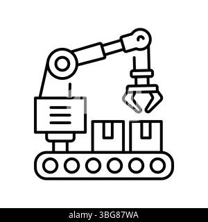 Lagerroboter mit schwarzem Symbol für digitale und gedruckte Projekte. Minimale bereinigte Symbole für Apps und Websites. Moderne einfache Symbole für UI UX und Brandin Stock Vektor