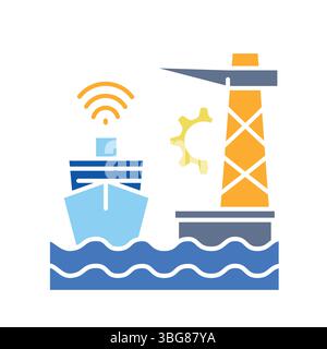 Flaches Farbsymbol für die AI-Portverwaltung für Digital- und Druckprojekte. Minimale bereinigte Symbole für Apps und Websites. Moderne, einfache Symbole für UI UX und Marke Stock Vektor