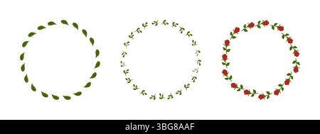 Rahmenset mit Blatt- und Rosenblumen Stock Vektor