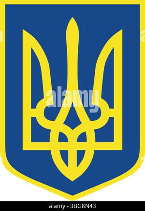 Ukrainisches Wappen. Tryzub auf einem blauen Schild. Vektorabbildung Stock Vektor
