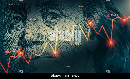 Gewinn- und Verlustdiagramm auf US-Dollar-Rechnung. Konzept des usd-Kurses im offenen Markt Stockfoto