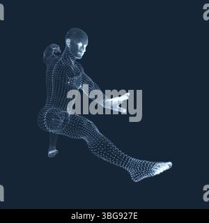 Kickbox Fighter vorbereiten, führen Sie einen High Kick. Fitness, Sport, Training und Martial Arts Konzept. 3D-Modell des Menschen. Menschlichen Körper. Design Element. Vect Stock Vektor