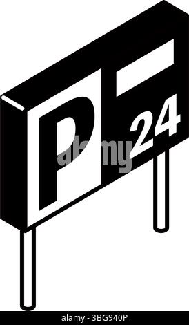 Einfache und niedliche isometrische Symbole für schwarz-weiße Linien für Fahrsymbole und Parkschilder, Vektorillustration Stock Vektor