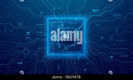 AI-Mikrochip auf digitaler Leiterplatte. Moderner technischer Hintergrund Stock Vektor