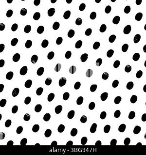 Nahtloses Muster mit Punktmuster in Schwarz und weiß. Handgezeichnetes Vektordesign mit strukturierten unregelmäßigen Punkten und auffälligen Kontrasten. Ideal für abstrakte Aufdrucke Stock Vektor