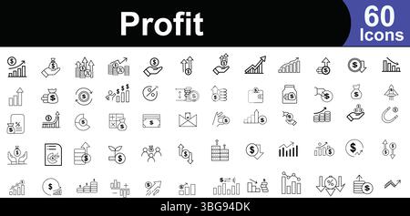 Symbole Für Gewinn- Und Finanzwachstumslinien – Symbole Für Geld, Investition Und Geschäftserfolg Stock Vektor