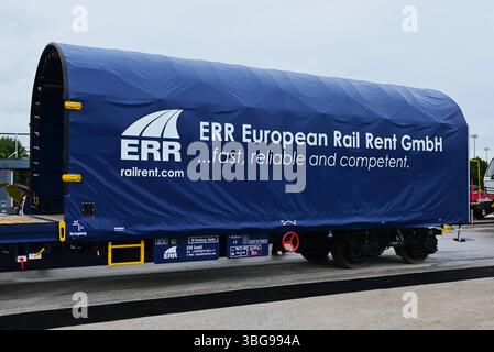 Messe München. Die Transportlogistik ist die weltweit größte Fachmesse für Logistik, Mobilität, IT und Supply Chain Management. Foto: ERR European Rail Rent. ERR European Rail Rent, Eisenbahn-Wagon bzw Waggon Vermietung *** die Messe München Transport Logistic ist die weltweit größte Fachmesse für Logistik, Mobilität, IT und Supply Chain Management Foto ERR European Rail Rent ERR European Rail Rent, Eisenbahn Wagon bzw. Vermietung Von Waggons Stockfoto