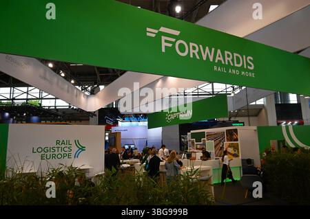 Messe München. Die Transportlogistik ist die weltweit größte Fachmesse für Logistik, Mobilität, IT und Supply Chain Management. Foto: Messestand von Forwardis Rail Logistics Europe *** die Messe München Transport Logistic ist die weltweit größte Fachmesse für Logistik, Mobilität, IT und Supply Chain Management Foto von Forwardis Rail Logistics Europe Stand Stockfoto