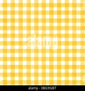Gelbes, nahtloses Gingham-Aquarellmuster. Karierter, handgezeichneter Hintergrund Stockfoto