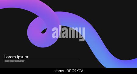 Abstrakter Farbhintergrund mit dynamischer Verlaufslinie. Vektor-3D-Kurvenbänder in schwarzem Hintergrund. Gewelltes, farbenfrohes Grafikdesign Stock Vektor