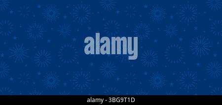 Hintergrund USA 4. Juli, nahtloses Muster des US Unabhängigkeitstages mit Feuerwerk und Sternen auf blauem Hintergrund, Labor Day, Memorial Day, Veterans Day Stock Vektor