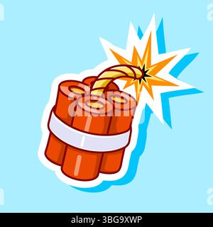 Vektor Dynamite mit brennendem Fuse Aufkleber Cartoon Design Stock Vektor