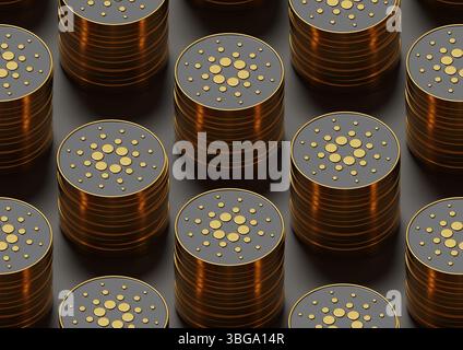 Cardano Ada Münze nahtloser isometrischer Hintergrund. 3D-Abbildung. Stockfoto