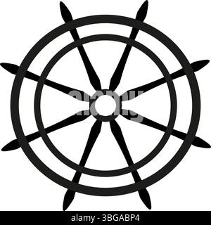 Klassisches Lenkrad im schwarzen Silhouette-Design mit acht Speichen. Stock Vektor