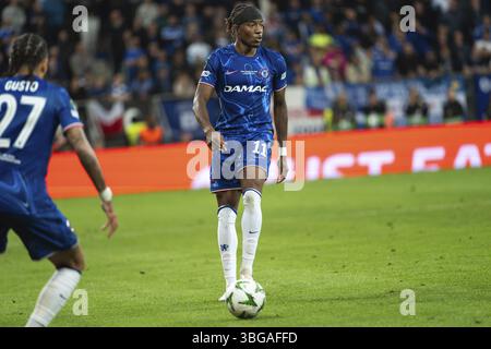 BRESLAU, POLEN - 28. MAI 2025: UEFA Conference League-Finale Fußball-Spiel Real Betis - Chelsea. In Aktion Noni Madueke Stockfoto