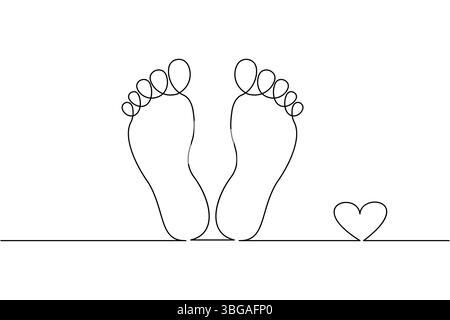 Fußsohle durchgehende einzeilige Zeichnung des isolierten Umrissvektorkunstvektorbildes schwarz-weißen Hintergrunds Stock Vektor