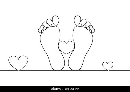 Fußsohle durchgehende einzeilige Zeichnung des isolierten Umrissvektorkunstvektorbildes schwarz-weißen Hintergrunds Stock Vektor