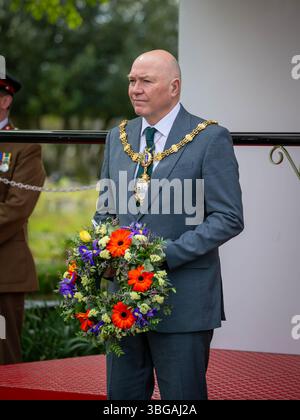 Der ANZAK Day 2024 wurde am 28. April in Soldier's Corner auf dem Warrington Cemetery gefeiert Stockfoto