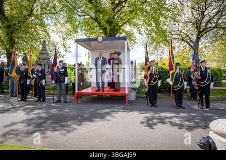Der ANZAK Day 2024 wurde am 28. April in Soldier's Corner auf dem Warrington Cemetery gefeiert Stockfoto