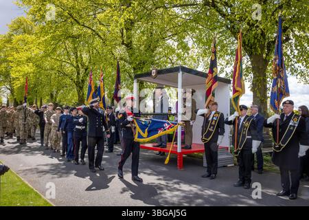Der ANZAK Day 2024 wurde am 28. April in Soldier's Corner auf dem Warrington Cemetery gefeiert Stockfoto