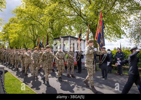 Der ANZAK Day 2024 wurde am 28. April in Soldier's Corner auf dem Warrington Cemetery gefeiert Stockfoto
