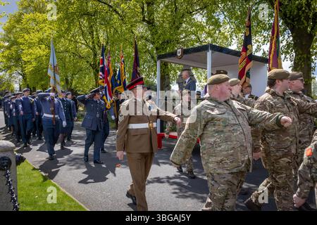 Der ANZAK Day 2024 wurde am 28. April in Soldier's Corner auf dem Warrington Cemetery gefeiert Stockfoto