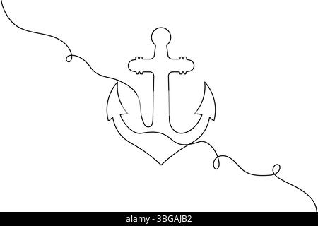 Schiffsanker durchgehende einzeilige Zeichnung und minimalistische Vektorillustration Stock Vektor