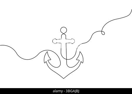 Schiffsanker durchgehende einzeilige Zeichnung und minimalistische Vektorillustration Stock Vektor