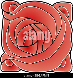 Ein leuchtendes nahtloses Muster in violetter und roter Rosette mit auffälligen schwarzen Linien. Dieses zeitgenössische geometrische Blumendesign sorgt für einen Stock Vektor