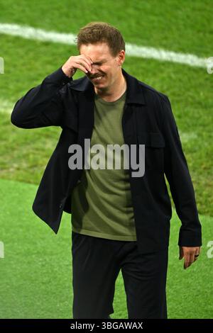 München, Deutschland. Juni 2025. Fußball: Nations League A, Deutschland - Portugal, Play-off-Runde, Halbfinale, Football Arena München, Julian Nagelsmann, Trainer von Deutschland, reagiert. Quelle: Peter Kneffel/dpa/Alamy Live News Stockfoto