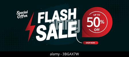 Banner für Flash-Angebote – Werbeaktion mit bis zu 50 % Rabatt Stock Vektor
