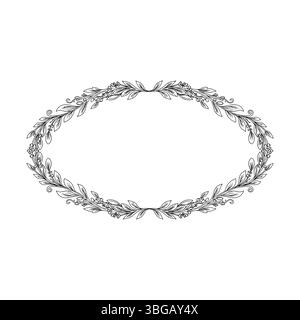 Blumenrahmen mit Silhouetten von Zweigen, Blättern und Blumen. Handgezeichnete elegante, zarte botanische Borten und Kränze. Vektor isolierte Elemente für Stock Vektor