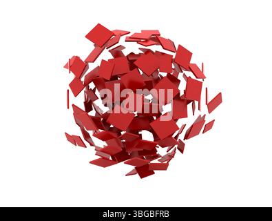 Abstrakter Cluster aus roten leeren 3D-Quadraten, isoliert auf weißem Hintergrund. 3D-Rendering Stockfoto