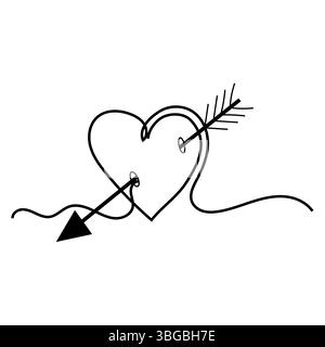 Herzpfeil-Symbol. Symbol „Liebe geschlagen“. Romantischer Faden. Vektorabbildung. Stock Vektor
